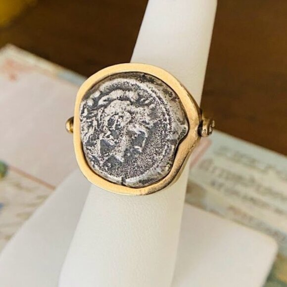 Free People TAT2 Designs Reversible Fira Vintage Silver & Gold Coin Ring 7.5 - Picture 2 of 6